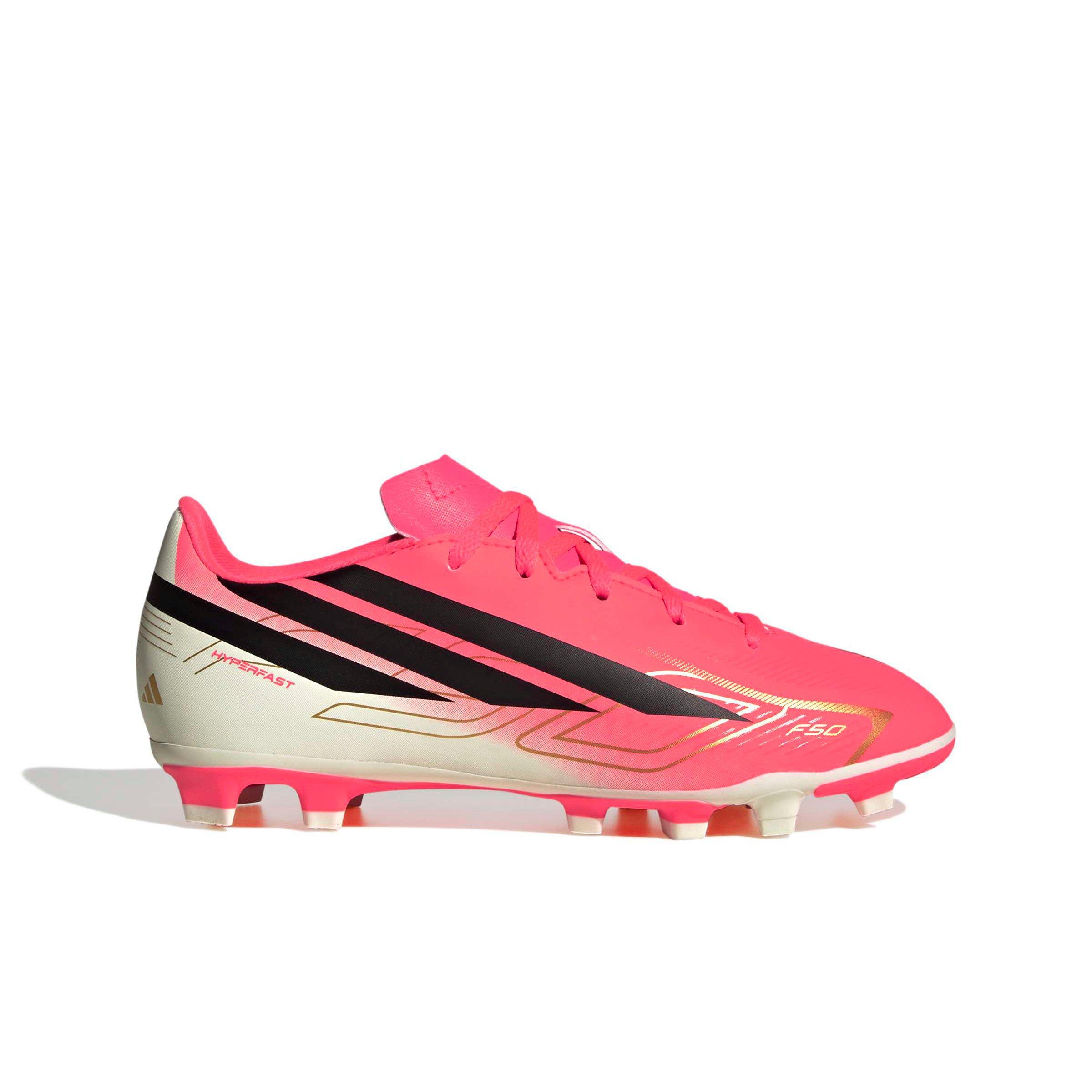adidas F50 Hyperfast Club MG "Solar Turbo/Core Black/Gold Metallic" Grade School Kids' Soccer Cleat - SOLAR/BLACK/GOLD